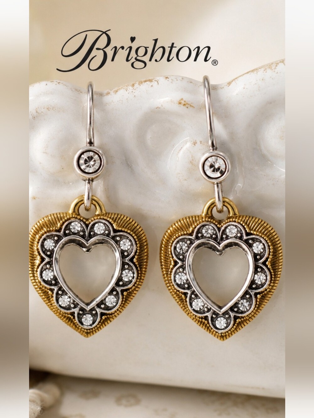 Brighton Primavera Heart Crystal Two-Tone Drop Earrings JA1093